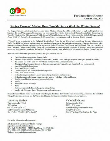 RFM Media Release: Two Winter Markets a week during 2013 Winter! - Image 1